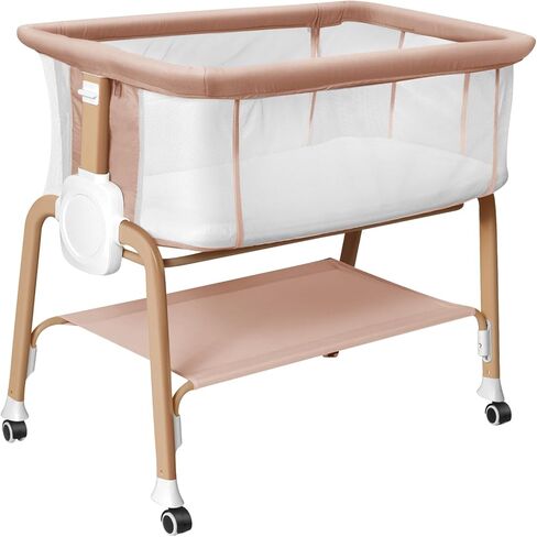 Bassinet Bedside Sleeper, Bedside Bassinet for Newborn, Baby Bassinet with 5 Adjustable Height, Rocking Bassinet with Wheels, Breathable Mesh & Mattress, Easy Folding Portable Bedside Crib(Gray) in Saudi Arabia