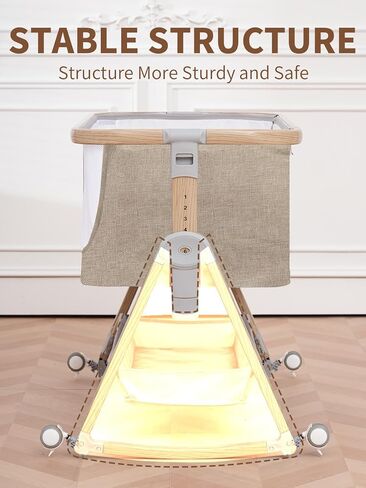 Baby Bassinet, Bassinet Bedside Sleeper with Waterproof Bassinet Sheets and Soft Mattress, Safe Adjustable Height Bedside Bassinets with Wheels, Girl/Boy Bassinets, Khaki in Saudi Arabia