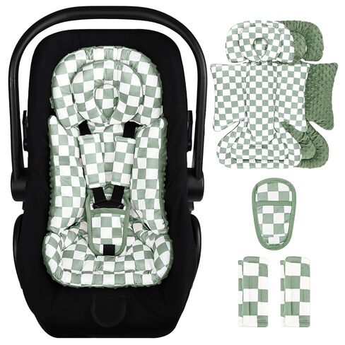 DILIMI Infant Car Seat Insert, Baby Car Seat Head Support with Removable Headrest, Adjustable Newborn Car Seat Cushion with3 Strap Paddings for Stroller, Swing, Bouncers, Green Lattice in Saudi Arabia