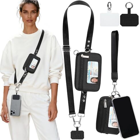 Adjustable Phone Lanyard with Wrist Strap & RFID Wallet (Quick-ID Window), Cellphone Strap with 2 Tabs for All Phones in Kuwait
