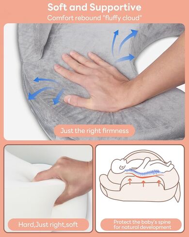 Nursing Pillow for Standing/Sitting Use- Springy Memory Foam for Support & Comfort, Large Breast Feeding Pillow - Safety Fence, Adjustable Waist Belt and Support Backrest, Removable Cover with Pocket in Kuwait