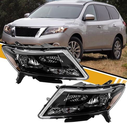مجموعة المصابيح الأمامية متوافقة مع Nissan Pathfinder 2013-2016، بدائل المصابيح الأمامية الهالوجين لـ NI2502221 NI250322 26060-3KA0B 26010-3KA0B، بدون شعاع عالٍ/منخفض، عاكس كهرماني مبيت من الكروم in Kuwait