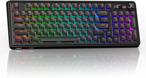 لوحة مفاتيح ميكانيكية للألعاب PIXIU 98 مع مقبض، مفاتيح Cherry MX2A حمراء، استقصاء 8 كيلو هرتز، لوحة مفاتيح ذات حشية ثلاثية الوضع للكمبيوتر الشخصي/Mac/الكمبيوتر المحمول، قابلة للتبديل السريع، PBT، إضاءة خلفية RGB، 95 مفتاحًا in Kuwait