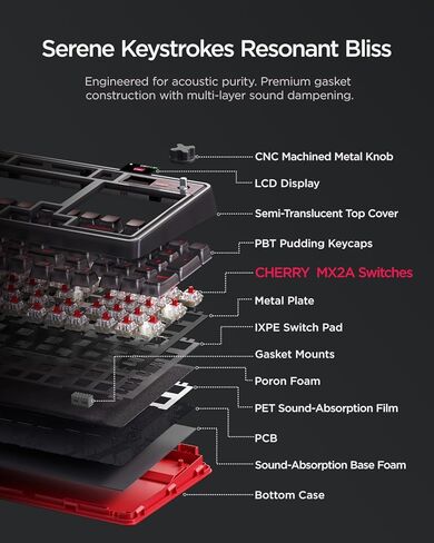 PIXIU 98 Mechanical Gaming Keyboard with Knob, Cherry MX2A Red Switches, 8K Hz Polling, Tri-Mode Gasket Key-Board for PC/Mac/Laptop, Hot Swappable, PBT, RGB Backlit, 95 Keys in Saudi Arabia