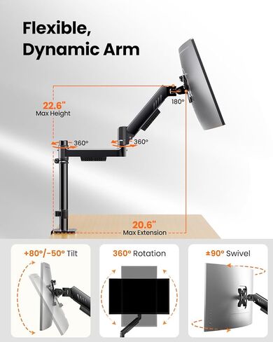 ErGear Vertical Dual Monitor Stand, Stacked Monitor Mount for 13-32″ Screens, Up to 19.8 lbs per Arm, Enhanced Stability with Integrated C-Clamp, Upgraded Cable Management, VESA 75x75/100x100mm, Black in Saudi Arabia