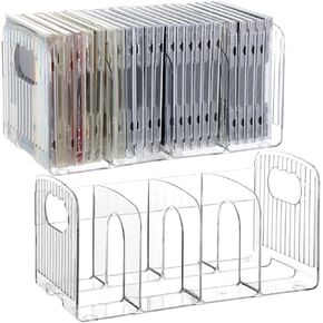 2 Pack Clear Acrylic CD Holder DVD/CD Display Racks CD Storage Box with Handle, 4 Compartments Desktop CD Organizer for Media Shelf Storage and Oraganization, Hold 32-48 Cases in Kuwait