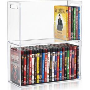 2 Pcs Acrylic Dvd Storage Box Clear Acrylic Stackable Dvd Holder Racks with Cutout Carrying Handles Organizer Shelf for Theatre Room Media Cds Movie Cases Dvds in Saudi Arabia