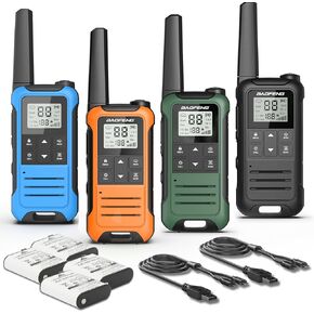 أجهزة اتصال لاسلكية طويلة المدى للبالغين، 4 قطع قابلة لإعادة الشحن Baofeng Walkie Talkie FRS راديو ثنائي الاتجاه 1400 مللي أمبير في الساعة، بطارية ليثيوم أيون، كابل USB-C، NOAA مع مصباح يدوي لعائلة التخييم in Kuwait
