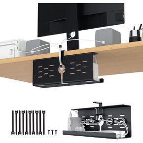 KEEGH 16" Under Desk Cable Management Tray, 2 Pack Desk Cord Organizer Upgrade Capacity, Drill Free Clamp/Screw Mount, Sturdy Metal Tray for Connect Cables, Home, Office, Black in Kuwait