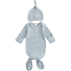 Newborn Baby Boy Girl Sleep Gown Sleeper Knotted Nightgown Hat Pajamas Hospital Coming Home Fall Winter Outfit in Saudi Arabia
