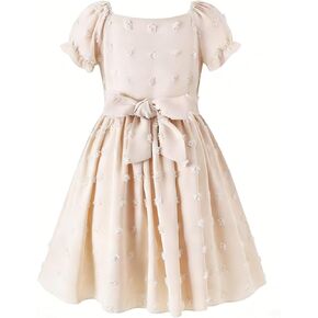 HILEELANG Girls Long Sleeve Princess Party Dress-Bow Tie Tulle Skirt Kids Holiday Birthday Wedding Outfit Ages 6-12 in Kuwait