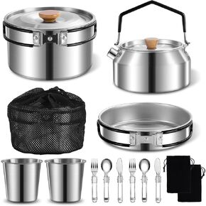 12pcs Outdoor Camping Cookware Kit, Lightweight Stainless Steel Kettle, Non-Stick Pot and pan, with Fork Spoon Kits Suitable for picnics and Backpacking Trips in Saudi Arabia