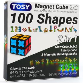 TOSY Magnet Cube 2x2 - 8 Blocks, 2in1 Toy: 2x2x2 Puzzle Cube and Customizable Infinity Cube, Glowing w/ UV Flashlight, Christmas Stocking Stuffers Gift for Kids/Grandkids, STEM Toy, 2-Pack in Kuwait