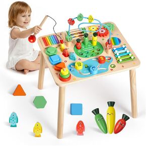 VEVOR Montessori Activity Table for Toddler 1-3 Years Old, 13 in 1 Wooden Learn Activity Desk, Baby Play Table for Boys & Girls Aged 6+ Months, Great Birthday, Christmas, Children's Day Present in Saudi Arabia
