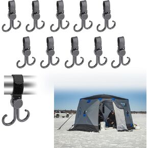 10Pack(20pcs Hook) Ice Fishing Shelter Coat Hooks, Ice Fishing Shelter Accessories 360° Rotating Plastic Hook for Ice Shack, Ice House & Outdoor Hunting Tent in Kuwait