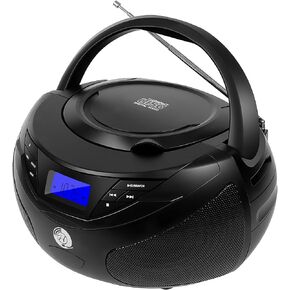 مشغل أقراص مضغوطة محمول مع بلوتوث، راديو FM، تشغيل USB، بطارية مدمجة قابلة للشحن 2000 مللي أمبير، جهاز تحكم عن بعد، صوت ستيريو (أسود) in Kuwait