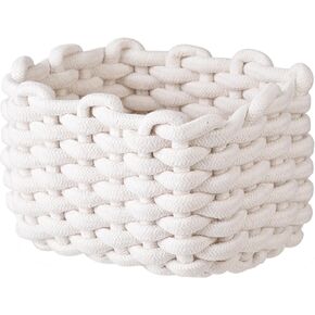 Small Woven Square Basket for Storage & Organizing, Mini Cotton Rope Basket for Shelves Bathroom Dresser Desk, Cute Bedside Caddy for Little Items, Minimalist Chic Design for Nursery, Bedroom, Office in Saudi Arabia