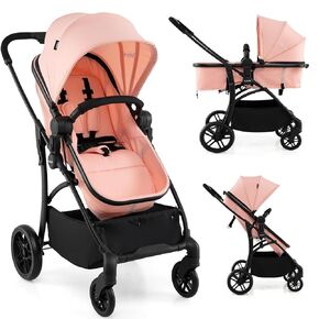 INFANS 2 in 1 Baby Stroller, Convertible Stroller with Bassinet Reversible Seat Adjustable Backrest Canopy One Hand Fold, Compact Toddler Pushchair for Kids Infants Newborns 0-36 Months in Kuwait
