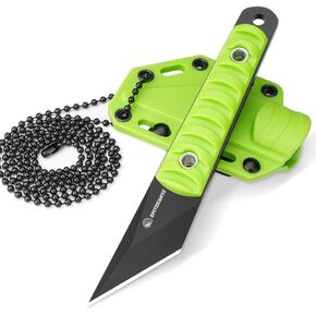 سكين رقبة صغير 5.79 بوصة، سكين Kiridashi ذو نصل كامل ثابت EDC مع مقبض ABS كاكي، فولاذ 5Cr14MoV، غمد وقلادة، للتخييم في الهواء الطلق والمشي لمسافات طويلة والصيد والبقاء على قيد الحياة يوميًا in Kuwait