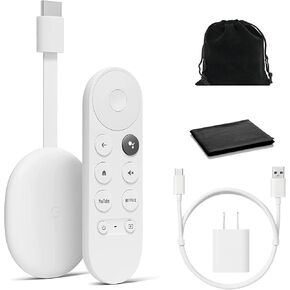 Google Chromecast with Google TV - Streaming Entertainment with Voice Search - Watch Movies, Shows, and Live TV in 4K HDR Streaming Media Player - Includes Pouch and Cleaning Cloth - Snow in Kuwait