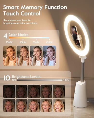 11" True-Color Phone Ring Light with Stand & Dual Phone Mounts – CRI 98+ Soft Desk Selfie Light, 224 LEDs, 4 Color Modes, Touch Control for Makeup, Live Streaming, Video Recording, Zoom Calls & TikTok in Saudi Arabia