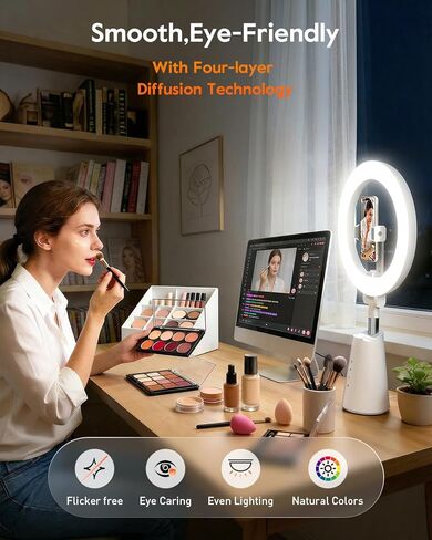11" True-Color Phone Ring Light with Stand & Dual Phone Mounts – CRI 98+ Soft Desk Selfie Light, 224 LEDs, 4 Color Modes, Touch Control for Makeup, Live Streaming, Video Recording, Zoom Calls & TikTok in Saudi Arabia