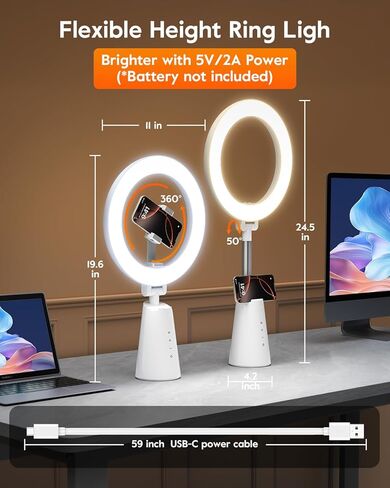 11" True-Color Phone Ring Light with Stand & Dual Phone Mounts – CRI 98+ Soft Desk Selfie Light, 224 LEDs, 4 Color Modes, Touch Control for Makeup, Live Streaming, Video Recording, Zoom Calls & TikTok in Saudi Arabia