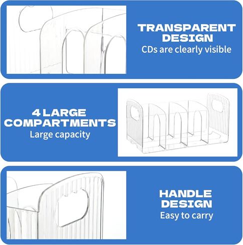 2 Pack Clear Acrylic CD Holder DVD/CD Display Racks CD Storage Box with Handle, 4 Compartments Desktop CD Organizer for Media Shelf Storage and Oraganization, Hold 32-48 Cases in Kuwait