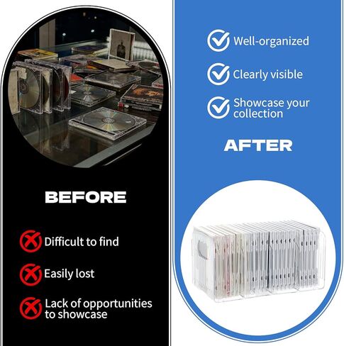 2 Pack Clear Acrylic CD Holder DVD/CD Display Racks CD Storage Box with Handle, 4 Compartments Desktop CD Organizer for Media Shelf Storage and Oraganization, Hold 32-48 Cases in Kuwait