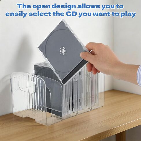 2 Pack Clear Acrylic CD Holder DVD/CD Display Racks CD Storage Box with Handle, 4 Compartments Desktop CD Organizer for Media Shelf Storage and Oraganization, Hold 32-48 Cases in Kuwait
