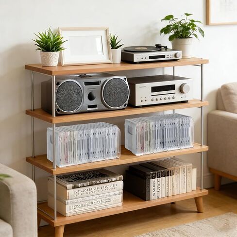 2 Pack Clear Acrylic CD Holder DVD/CD Display Racks CD Storage Box with Handle, 4 Compartments Desktop CD Organizer for Media Shelf Storage and Oraganization, Hold 32-48 Cases in Kuwait