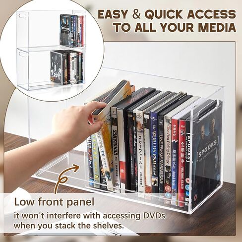 2 قطعة من صندوق تخزين أقراص DVD من الأكريليك الشفاف، رفوف حامل أقراص DVD قابلة للتكديس مع فتحات للحمل ورف منظم لغرفة المسرح ووسائط الأقراص المضغوطة وحالات الأفلام وأقراص DVD in Saudi Arabia