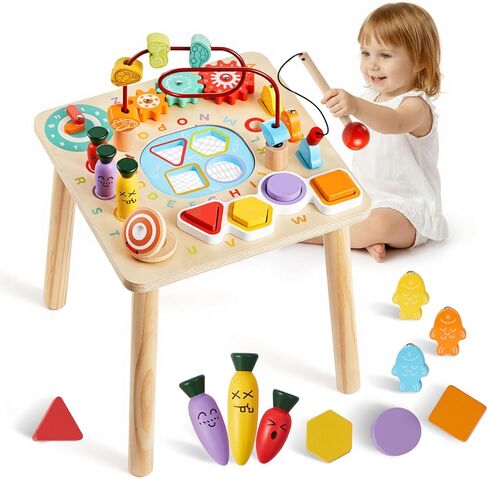 VEVOR Montessori Activity Table for Toddler 1-3 Years Old, 8 in 1 Wooden Learn Activity Desk, Baby Play Table for Boys & Girls Aged 6+ Months, Great Birthday, Christmas, Children's Day Present in Saudi Arabia
