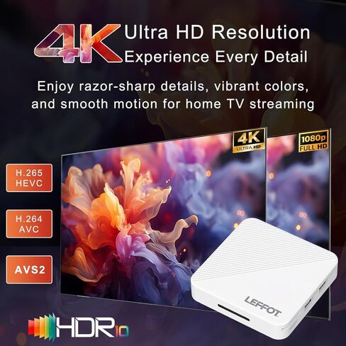 Android 14.0 TV Box 2025، LEFFOT H313 4K Ultra HD Streaming جهاز للتلفزيون مع BT 5.4، 2 جيجا رام + 16 جيجا روم، صندوق تلفزيون ذكي مع جهاز تحكم صوتي، USB 3.0، HDR 10، 2.4 جيجا و5 جيجا واي فاي 6 in Kuwait