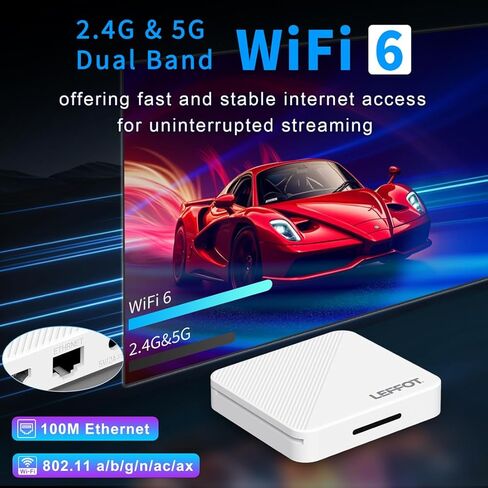 Android 14.0 TV Box 2025، LEFFOT H313 4K Ultra HD Streaming جهاز للتلفزيون مع BT 5.4، 2 جيجا رام + 16 جيجا روم، صندوق تلفزيون ذكي مع جهاز تحكم صوتي، USB 3.0، HDR 10، 2.4 جيجا و5 جيجا واي فاي 6 in Kuwait