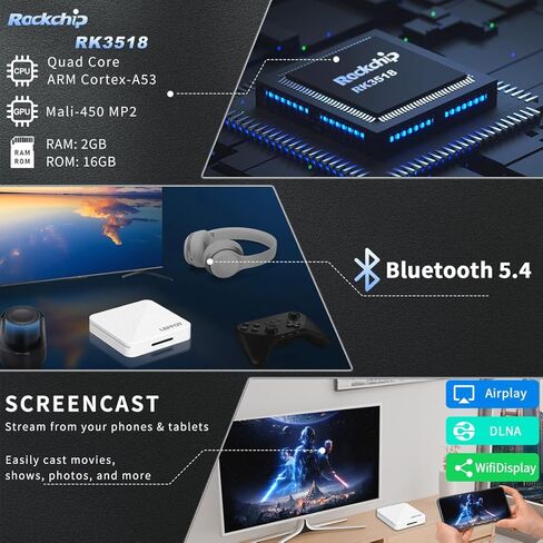 Android 14.0 TV Box 2025، LEFFOT H313 4K Ultra HD Streaming جهاز للتلفزيون مع BT 5.4، 2 جيجا رام + 16 جيجا روم، صندوق تلفزيون ذكي مع جهاز تحكم صوتي، USB 3.0، HDR 10، 2.4 جيجا و5 جيجا واي فاي 6 in Kuwait