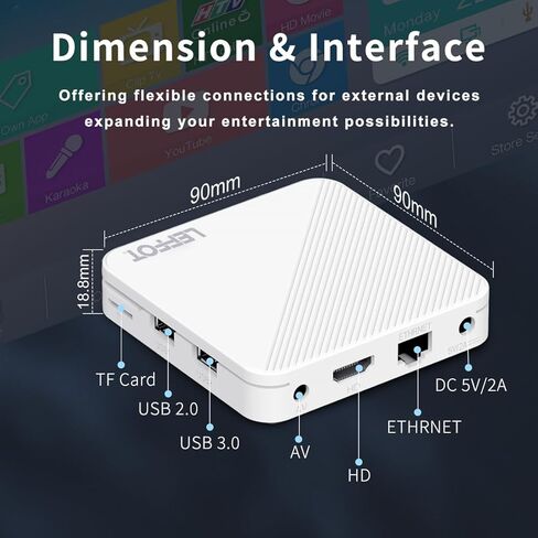 Android 14.0 TV Box 2025، LEFFOT H313 4K Ultra HD Streaming جهاز للتلفزيون مع BT 5.4، 2 جيجا رام + 16 جيجا روم، صندوق تلفزيون ذكي مع جهاز تحكم صوتي، USB 3.0، HDR 10، 2.4 جيجا و5 جيجا واي فاي 6 in Kuwait