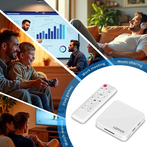Android 14.0 TV Box 2025، LEFFOT H313 4K Ultra HD Streaming جهاز للتلفزيون مع BT 5.4، 2 جيجا رام + 16 جيجا روم، صندوق تلفزيون ذكي مع جهاز تحكم صوتي، USB 3.0، HDR 10، 2.4 جيجا و5 جيجا واي فاي 6 in Kuwait