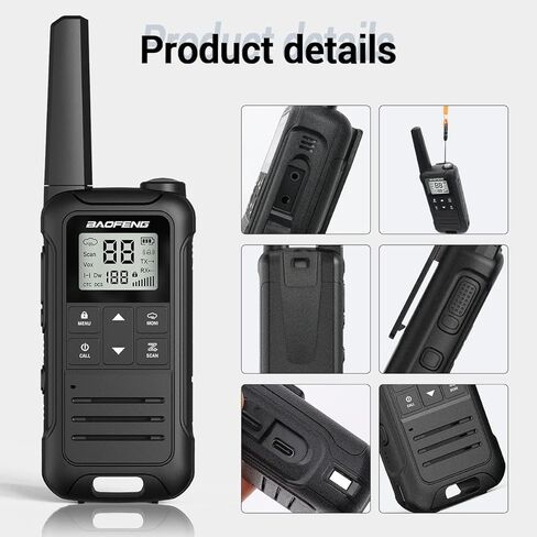 أجهزة اتصال لاسلكية طويلة المدى للبالغين، 4 قطع قابلة لإعادة الشحن Baofeng Walkie Talkie FRS راديو ثنائي الاتجاه 1400 مللي أمبير في الساعة، بطارية ليثيوم أيون، كابل USB-C، NOAA مع مصباح يدوي لعائلة التخييم in Kuwait