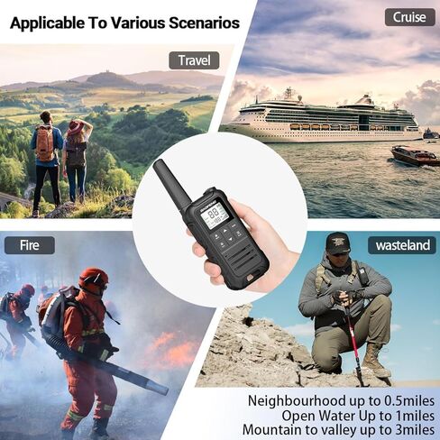 أجهزة اتصال لاسلكية طويلة المدى للبالغين، 4 قطع قابلة لإعادة الشحن Baofeng Walkie Talkie FRS راديو ثنائي الاتجاه 1400 مللي أمبير في الساعة، بطارية ليثيوم أيون، كابل USB-C، NOAA مع مصباح يدوي لعائلة التخييم in Kuwait