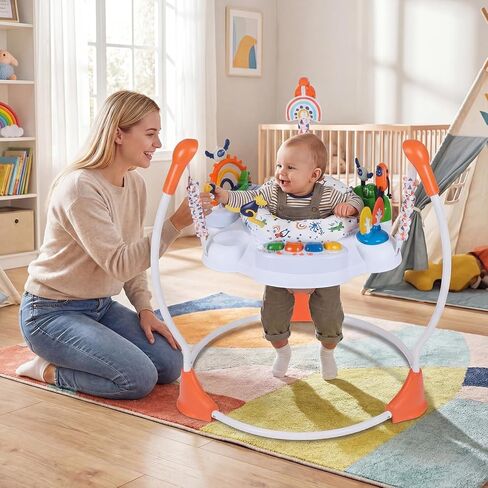 HONEY JOY Baby Bouncer Activity Center, Infant Jumper and Table w/ 360° Rotary Seat, 3 Adjustable Heights, Music, Lights, Sounds & Developmental Toys, Activity Center for Babies 6+ Months (Orange) in Saudi Arabia