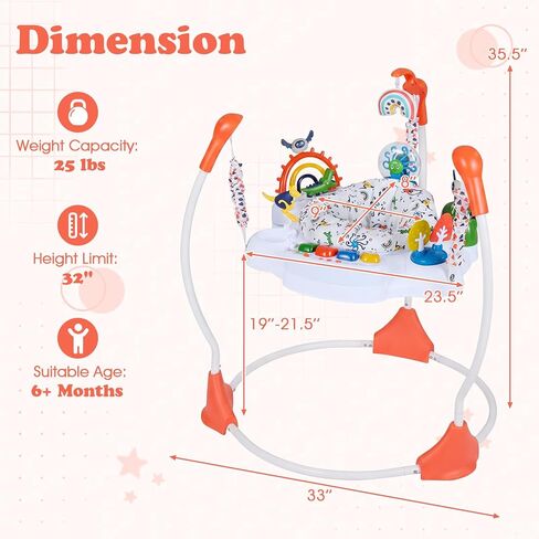 HONEY JOY Baby Bouncer Activity Center, Infant Jumper and Table w/ 360° Rotary Seat, 3 Adjustable Heights, Music, Lights, Sounds & Developmental Toys, Activity Center for Babies 6+ Months (Orange) in Saudi Arabia