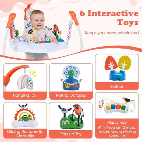 HONEY JOY Baby Bouncer Activity Center, Infant Jumper and Table w/ 360° Rotary Seat, 3 Adjustable Heights, Music, Lights, Sounds & Developmental Toys, Activity Center for Babies 6+ Months (Orange) in Saudi Arabia