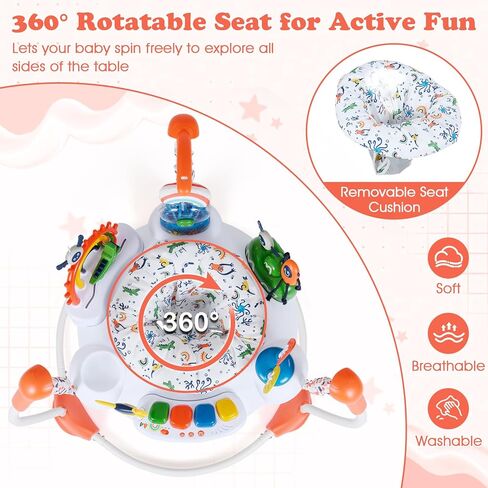 HONEY JOY Baby Bouncer Activity Center, Infant Jumper and Table w/ 360° Rotary Seat, 3 Adjustable Heights, Music, Lights, Sounds & Developmental Toys, Activity Center for Babies 6+ Months (Orange) in Saudi Arabia