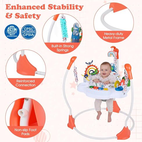 HONEY JOY Baby Bouncer Activity Center, Infant Jumper and Table w/ 360° Rotary Seat, 3 Adjustable Heights, Music, Lights, Sounds & Developmental Toys, Activity Center for Babies 6+ Months (Orange) in Saudi Arabia