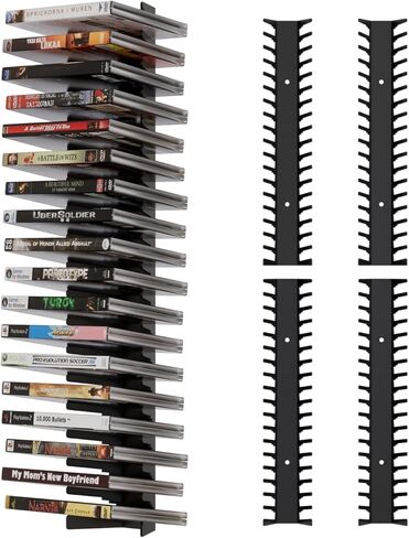 Video Game Wall Mount Organizer, 4 Piece Set, 72 Disc Capacity, Multi-Size Slots for PS5/PS4/Xbox/Switch Games, Black (4) in Saudi Arabia