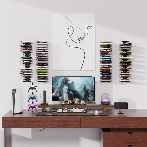 Video Game Wall Mount Organizer, 4 Piece Set, 72 Disc Capacity, Multi-Size Slots for PS5/PS4/Xbox/Switch Games, Black (4) in Saudi Arabia
