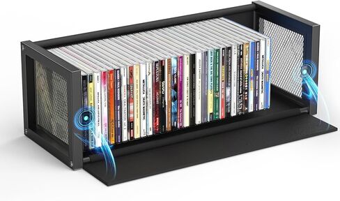 2-Tier CD Holder with Fabric Wood Grain Texture, Stackable CD Storage Case and Box for Display, CD Organizer Shelf and Rack, CD Display, Video Game Cases, Holds Up to 40 CDs (2 pieces) in Kuwait