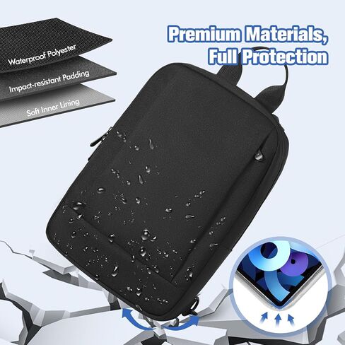 حقيبة كتف MoKo مقاس 9-11 بوصة للكمبيوتر اللوحي مع فتحة لسماعة الأذن لجهاز iPad A16 2025/Pro 11 بوصة، وiPad 10th/Air 5/4th 10.9 بوصة، وi-Pad 9/8. 10.2 بوصة، جالاكسي تاب S8/S9 11 بوصة، حقيبة حمل الكمبيوتر اللوحي مع جيوب، أسود in Kuwait