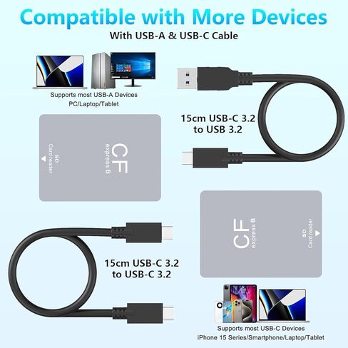 CFexpress Type B Card Reader – Portable Aluminum 433MB/s Thunderbolt/USB-C Memory Card Reader for Cameras – Compatible with XQD, SD Express, MacBook Pro/Air M1, Windows in Saudi Arabia